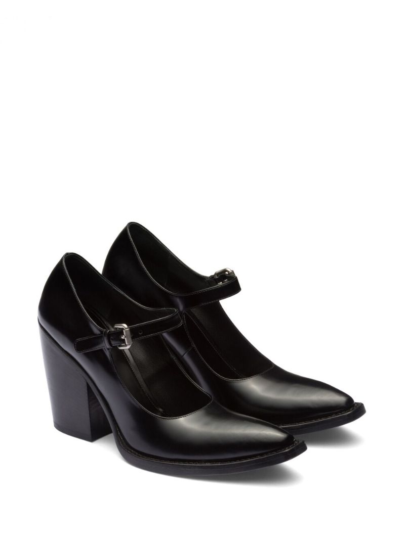 Black 90 Leather Mary Jane Pumps
