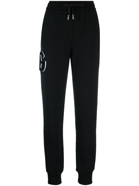 Black Embroidered Logo Cotton Track Pants
