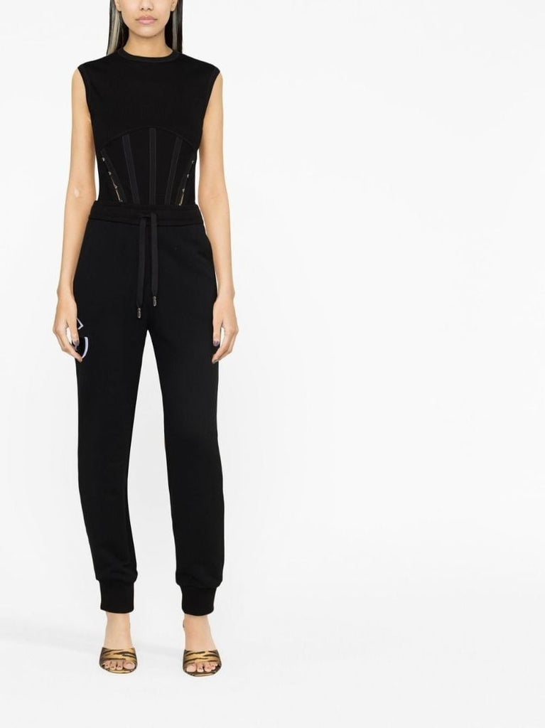Black Embroidered Logo Cotton Track Pants