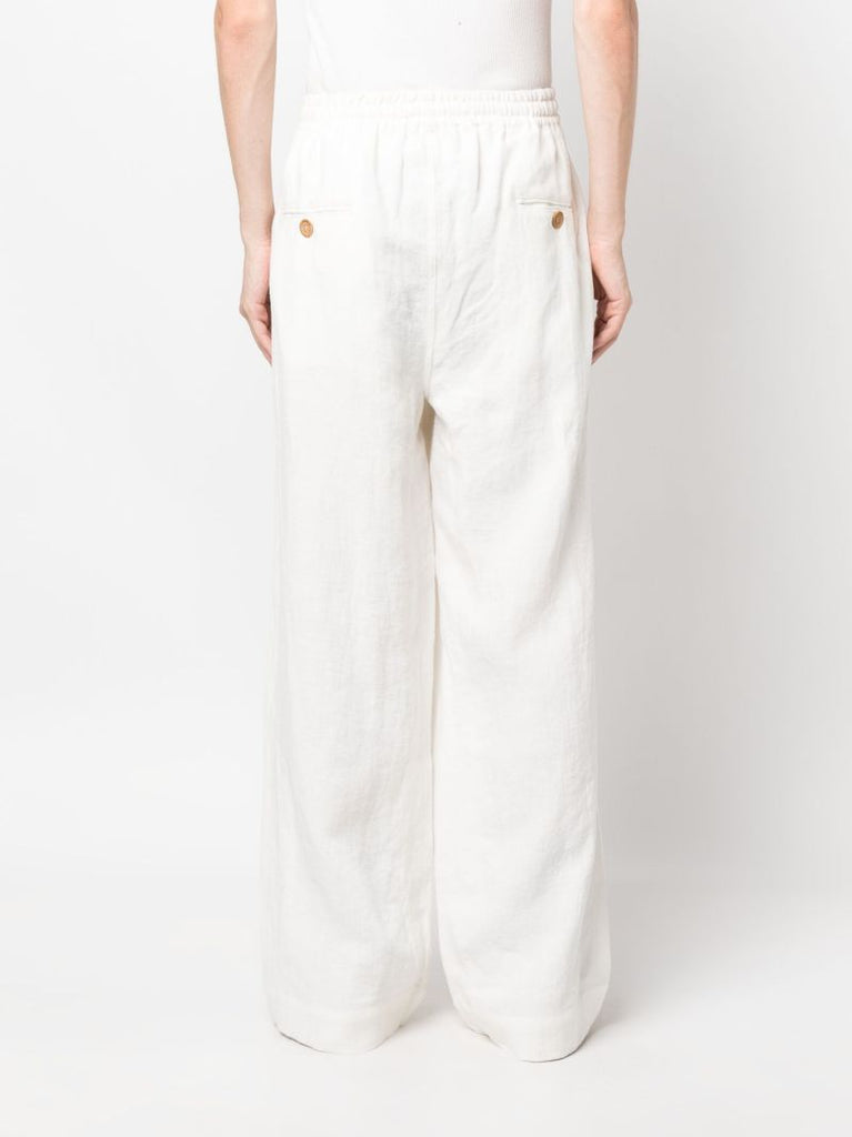 White Wide Leg Linen Trousers