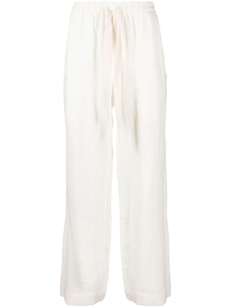 White Wide Leg Linen Trousers