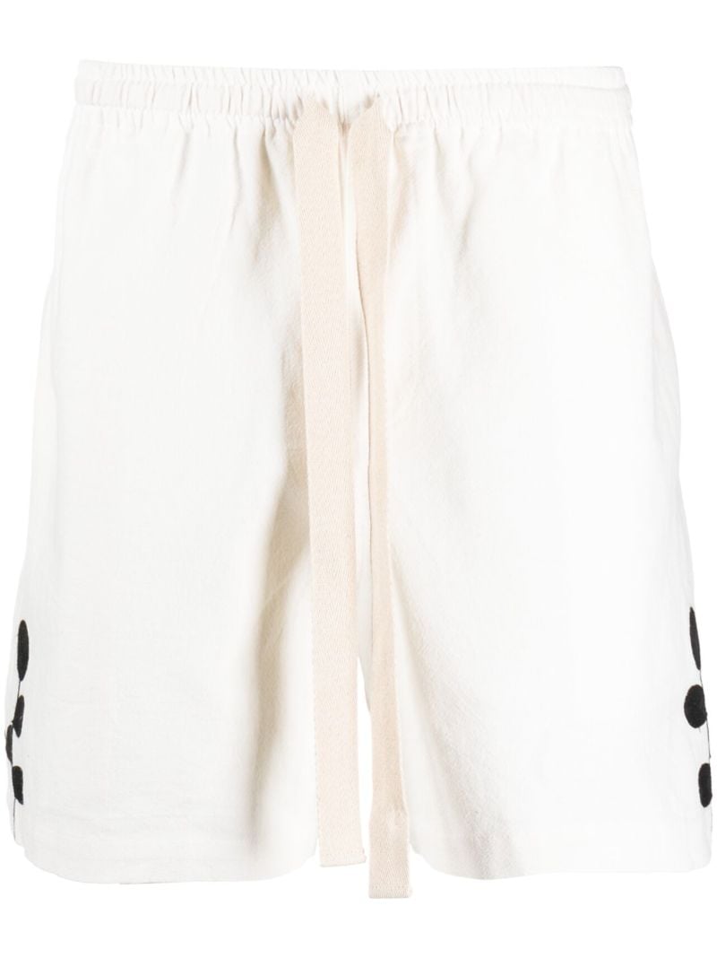 White Embroidered Drawstring Shorts