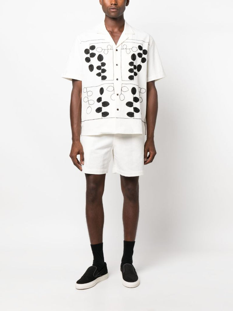 White Embroidered Drawstring Shorts