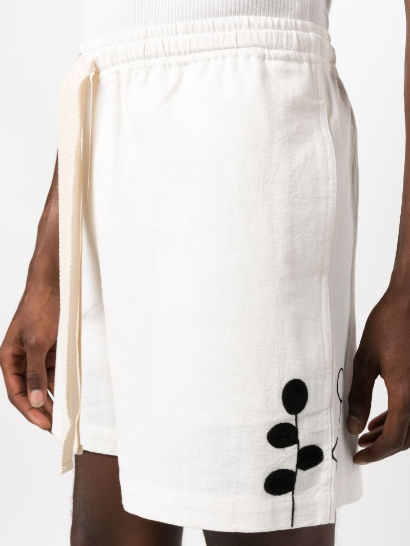 White Embroidered Drawstring Shorts