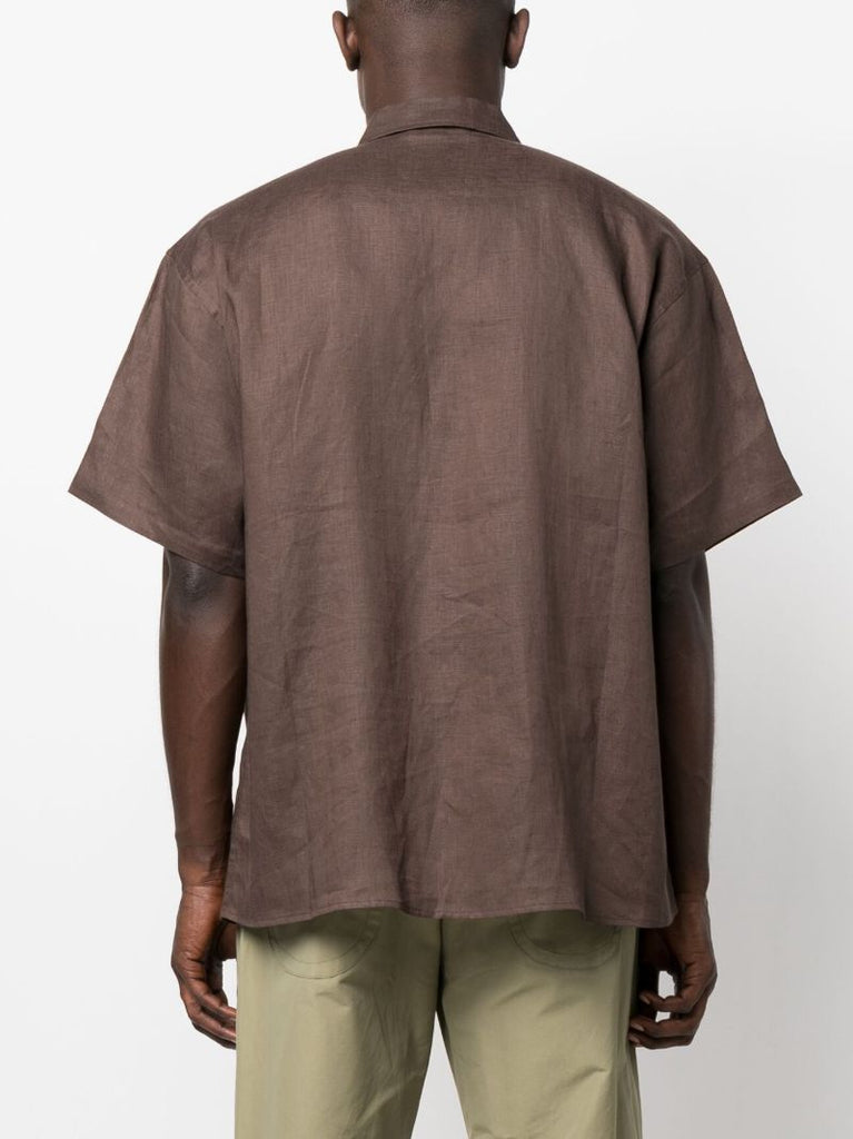 Brown Short-sleeve Linen Shirt