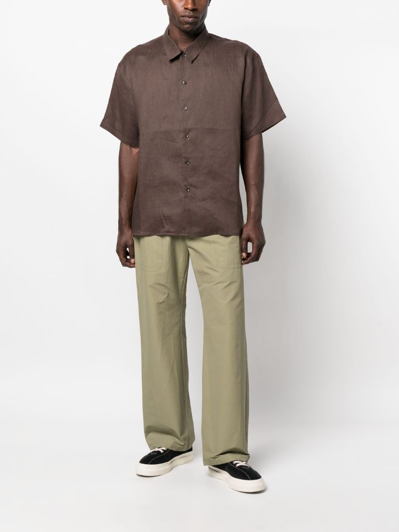 Brown Short-sleeve Linen Shirt