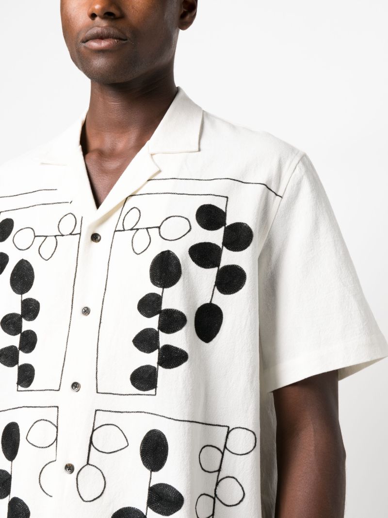 White Embroidered Camp Collar Shirt