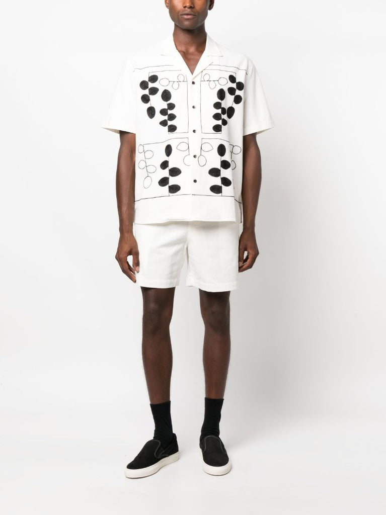 White Embroidered Camp Collar Shirt
