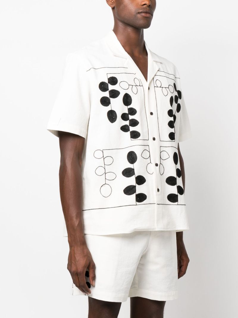 White Embroidered Camp Collar Shirt