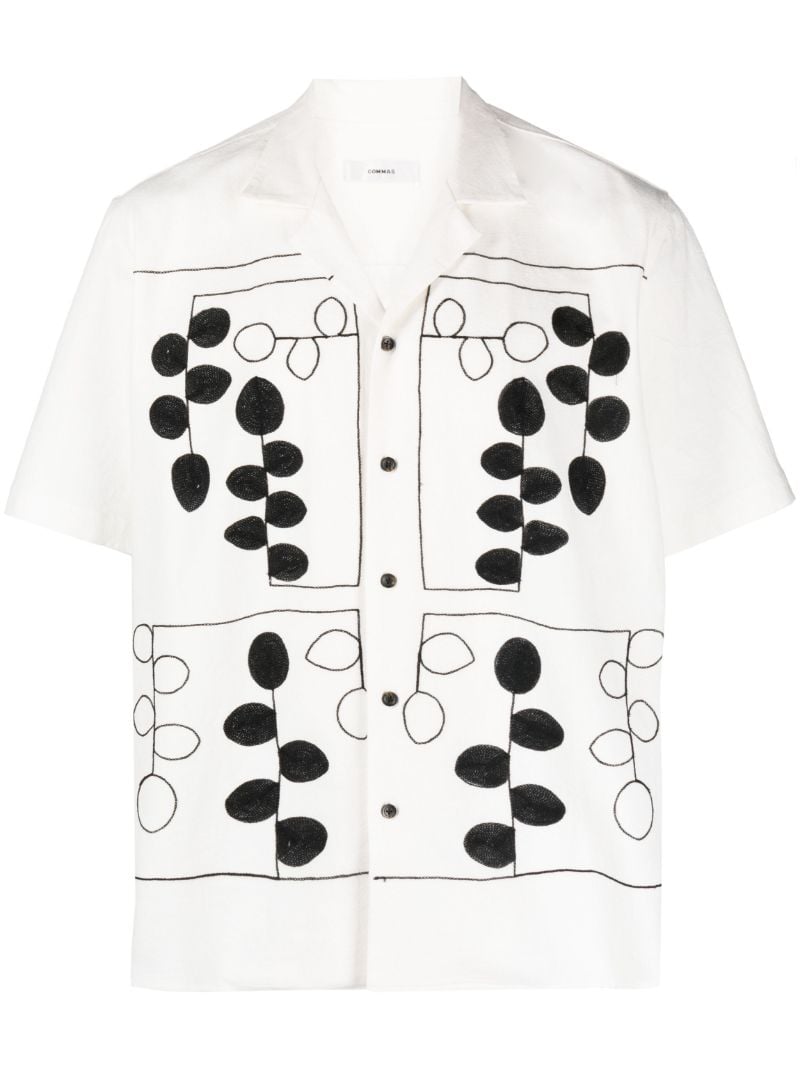 White Embroidered Camp Collar Shirt