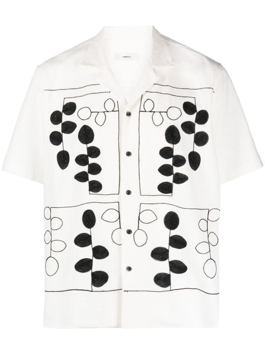 White Embroidered Camp Collar Shirt
