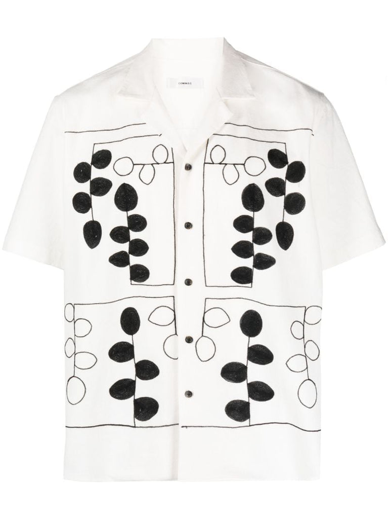 White Embroidered Camp Collar Shirt
