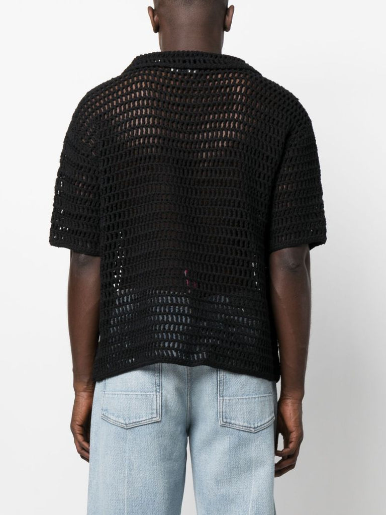 Black Crochet Polo Shirt