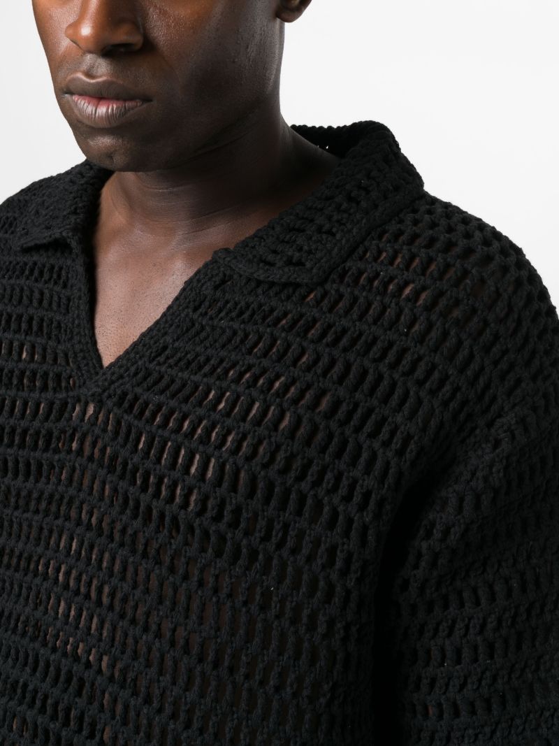 Black Crochet Polo Shirt