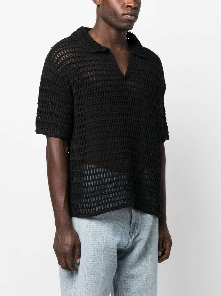 Black Crochet Polo Shirt