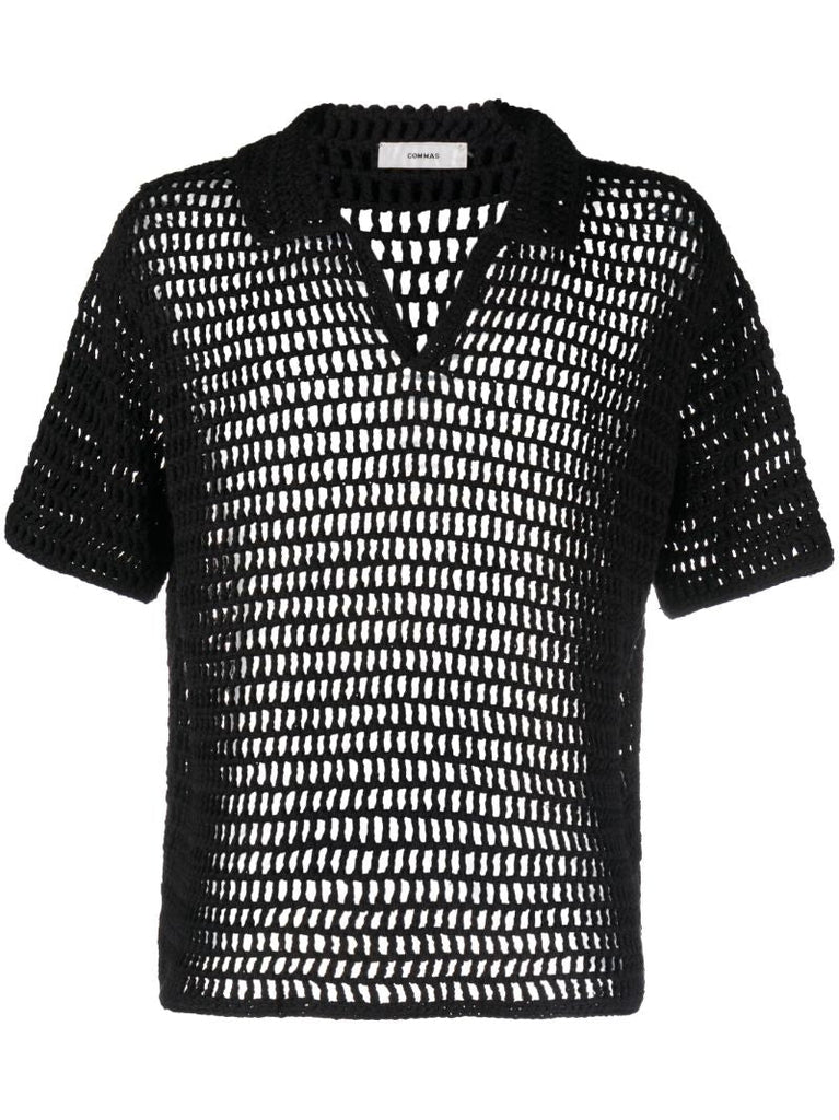 Black Crochet Polo Shirt