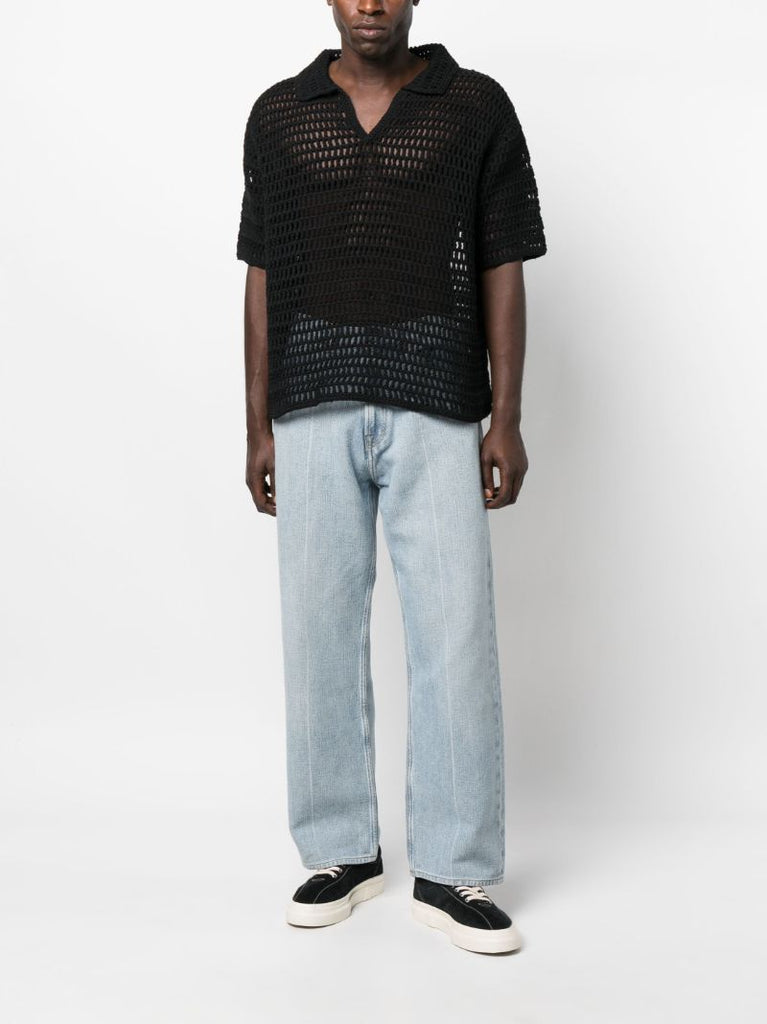 Black Crochet Polo Shirt
