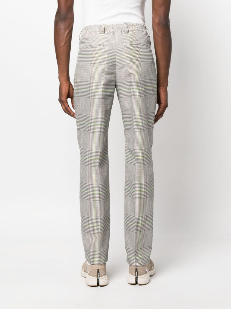 Grey Check Print Straight-leg Trousers