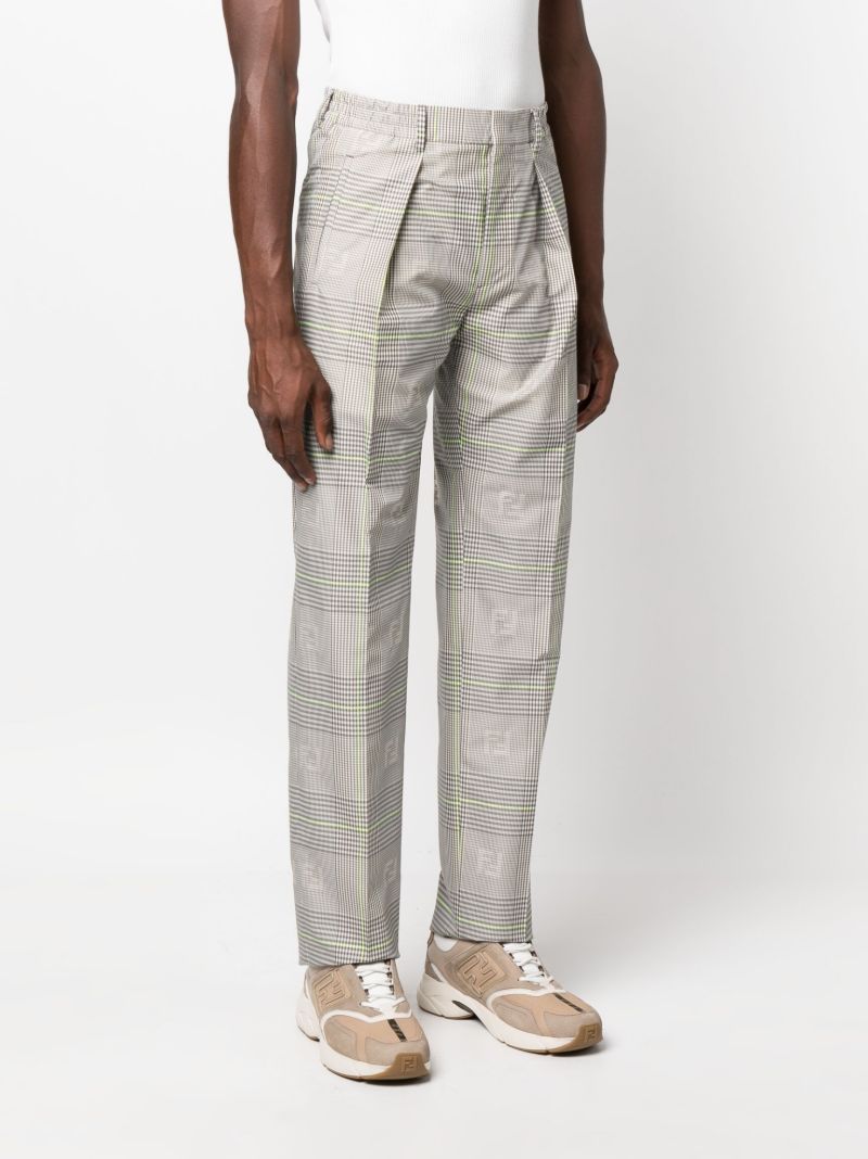 Grey Check Print Straight-leg Trousers