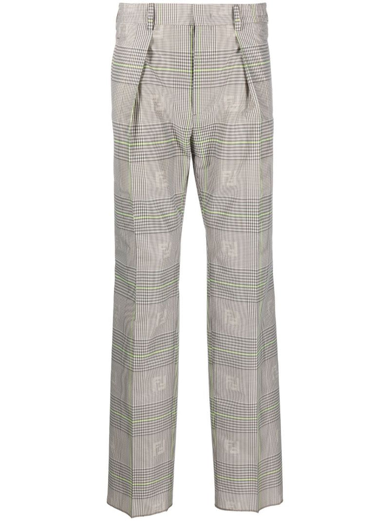 Grey Check Print Straight-leg Trousers