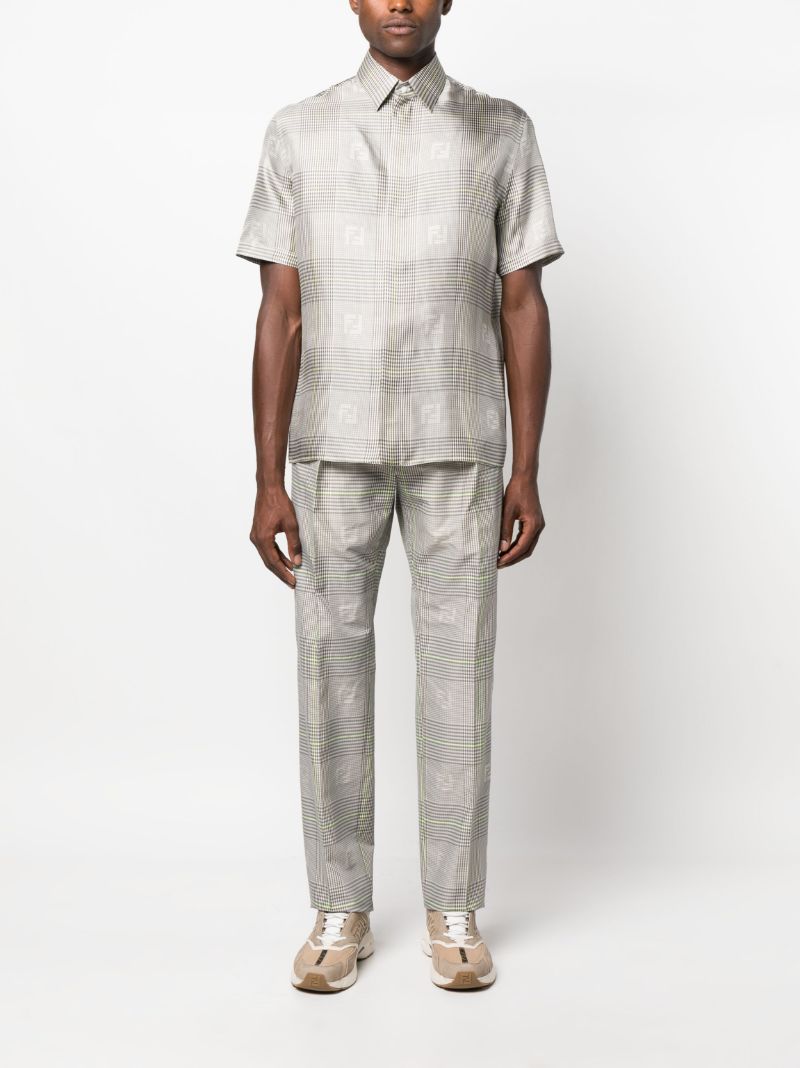 Grey Check Print Straight-leg Trousers