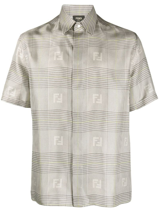 Grey Check Print Silk Shirt