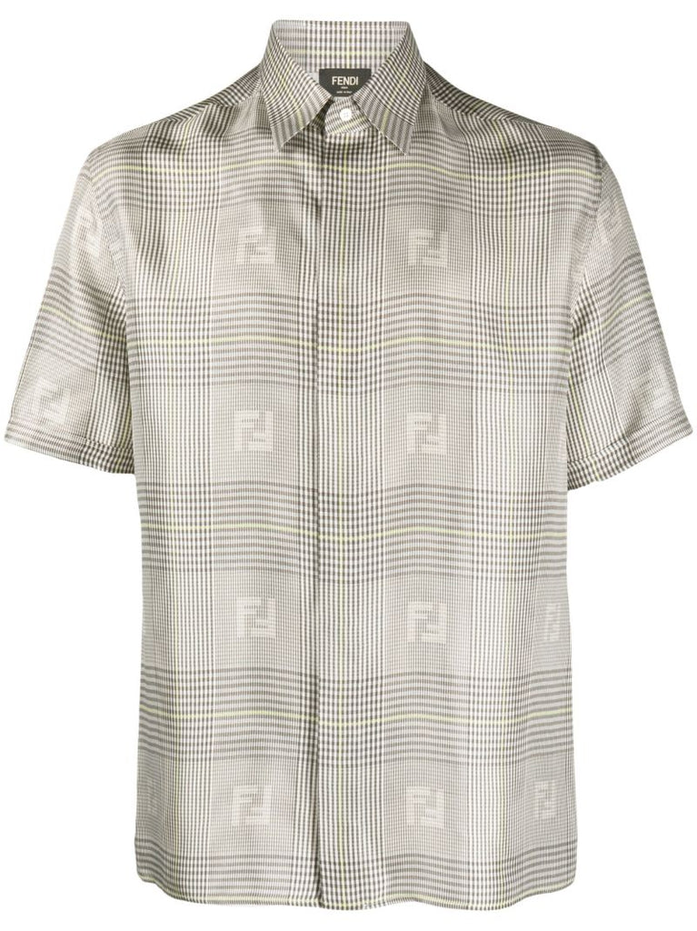 Grey Check Print Silk Shirt