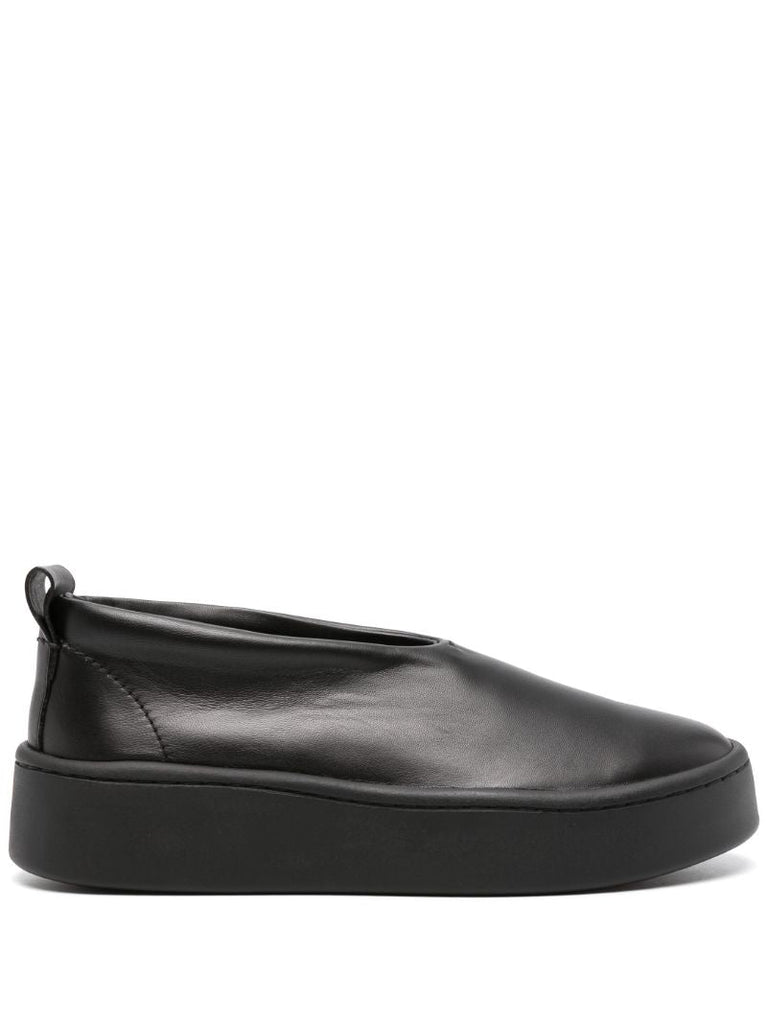 Black Flatform Leather Loafers
