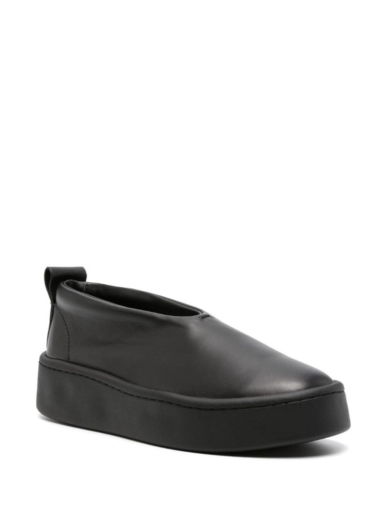 Black Flatform Leather Loafers