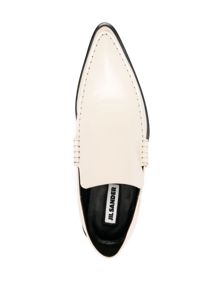 Neutral Pointed Toe Leather Loafers