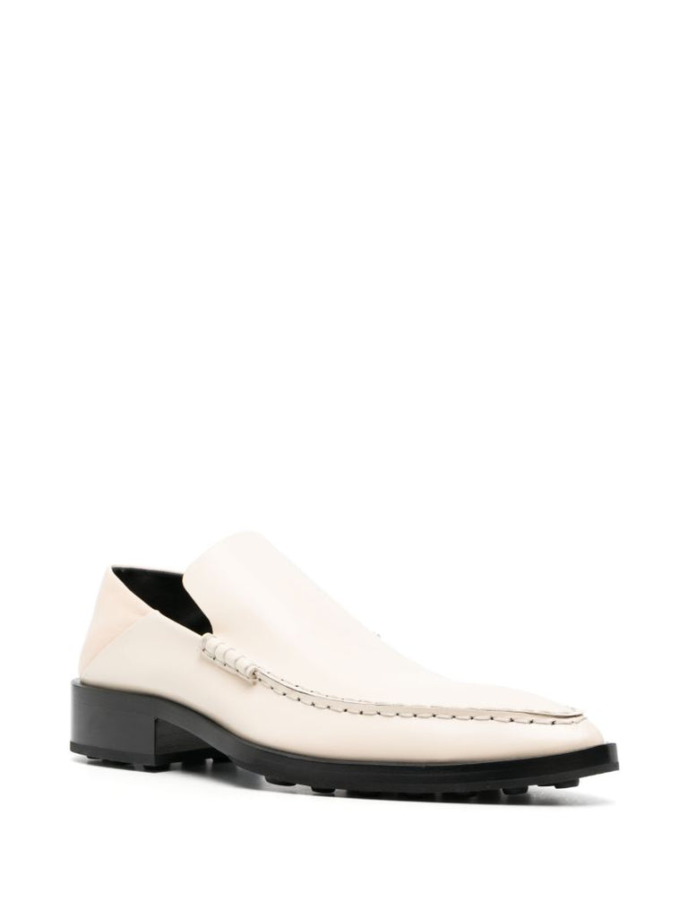 Neutral Pointed Toe Leather Loafers