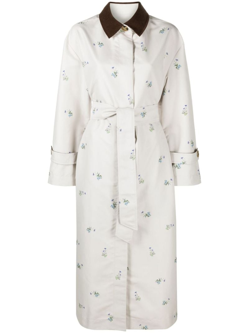 Neutral Yason Floral Print Trench Coat