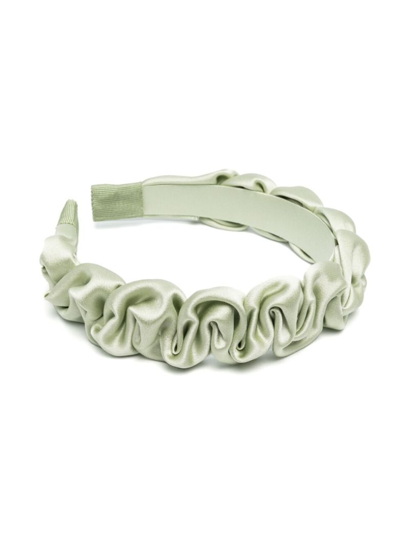Green Lia Ruffled Satin Headband