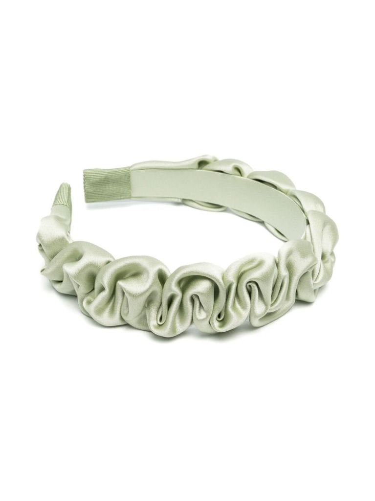 Green Lia Ruffled Satin Headband