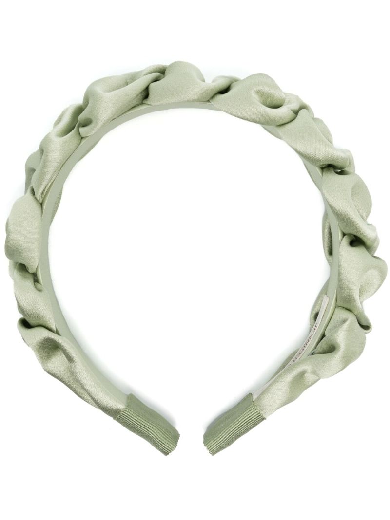 Green Lia Ruffled Satin Headband