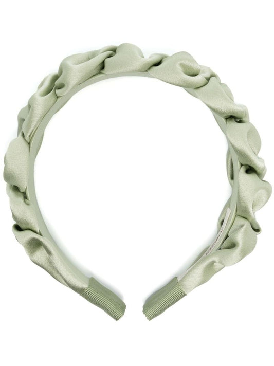 Green Lia Ruffled Satin Headband