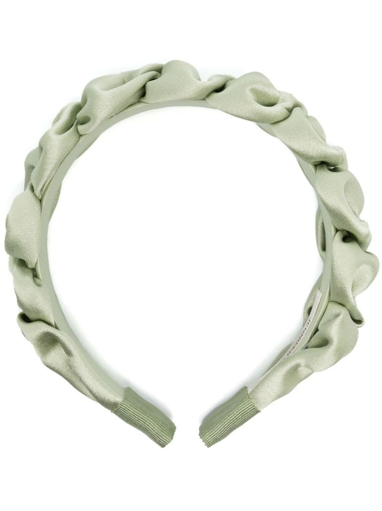 Green Lia Ruffled Satin Headband