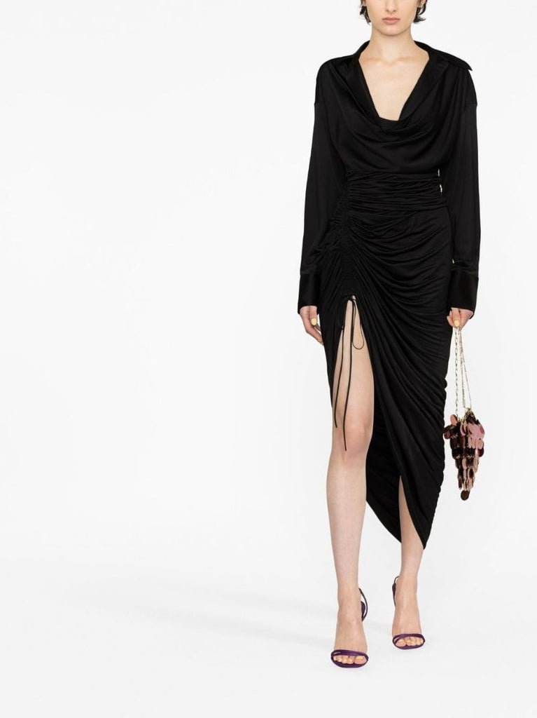 Black Asymmetric Draped Dress