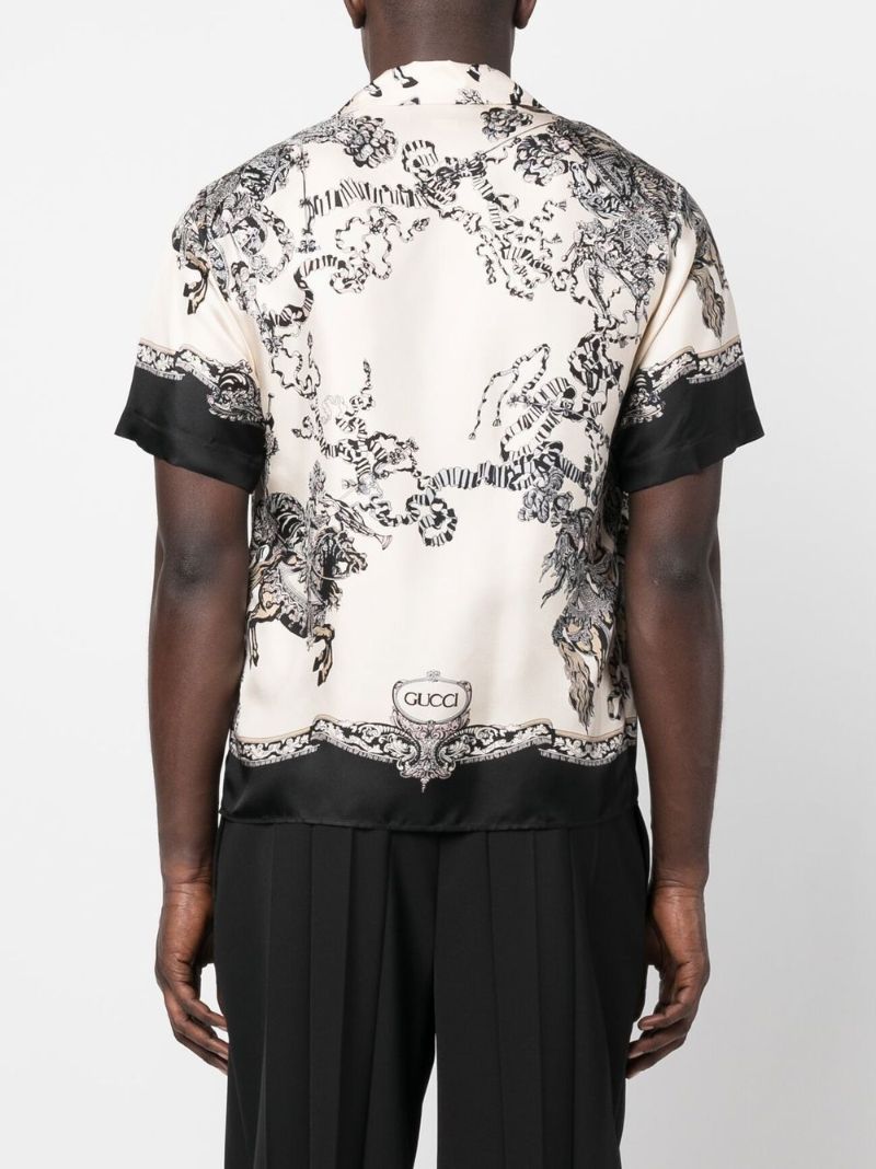 White and Black Graphic Print Bowling Shirt
