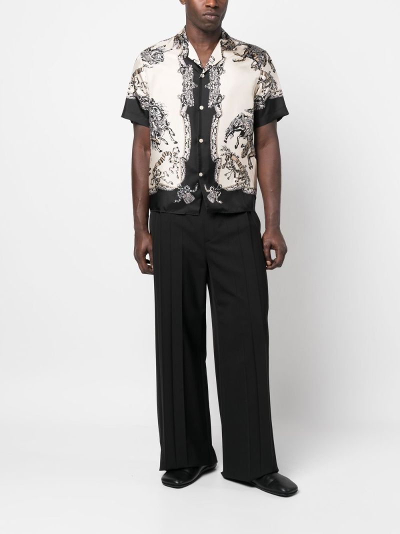 White and Black Graphic Print Bowling Shirt
