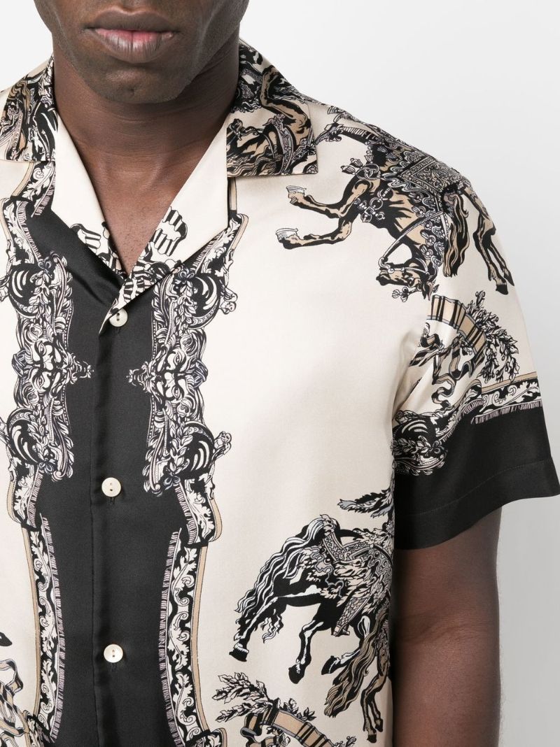 White and Black Graphic Print Bowling Shirt