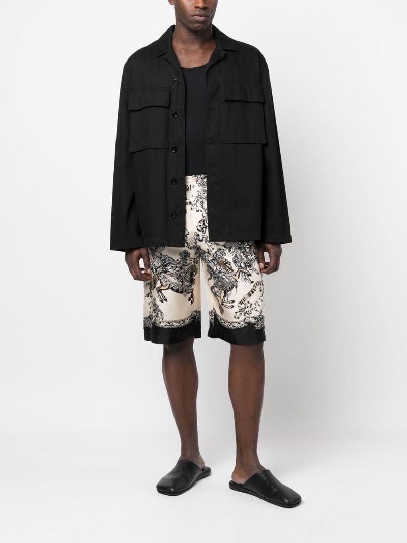 White and Black Graphic Print Silk Shorts