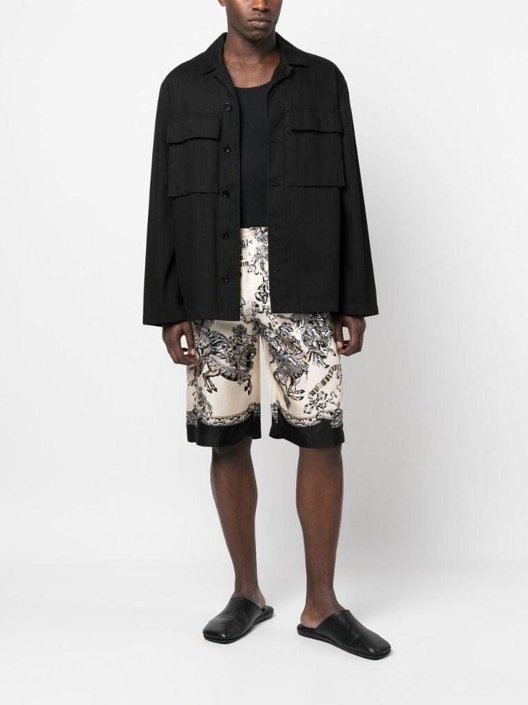 White and Black Graphic Print Silk Shorts