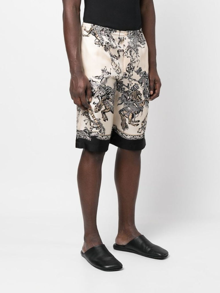 White and Black Graphic Print Silk Shorts