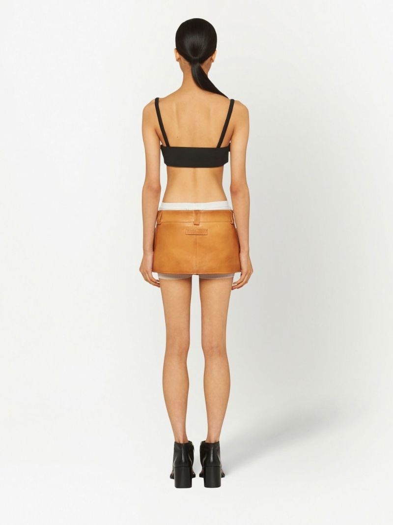 Brown Cargo Leather Mini Skirt