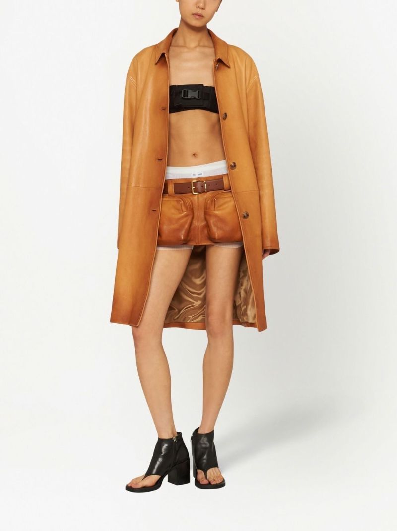 Brown Cargo Leather Mini Skirt