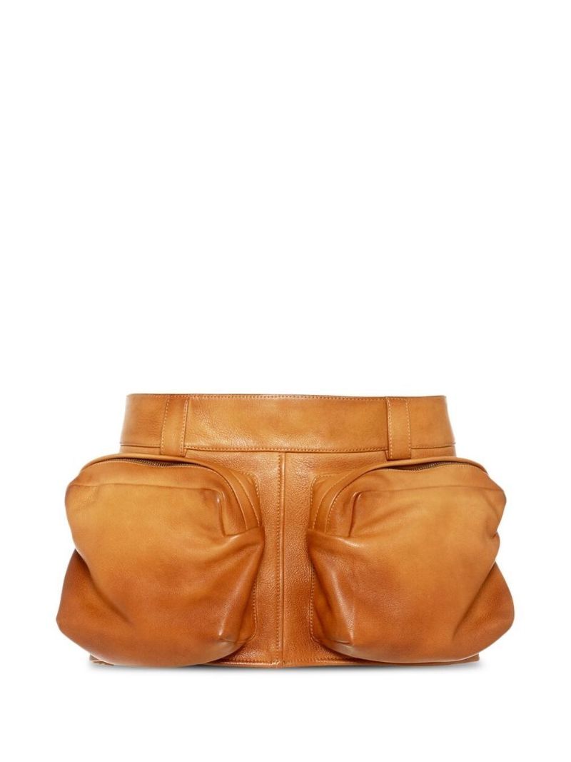 Brown Cargo Leather Mini Skirt