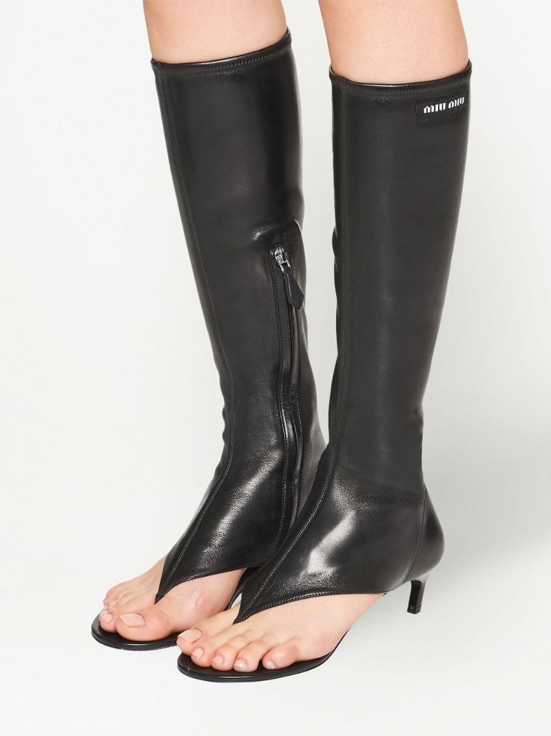 Black 45 Leather Thong Boots