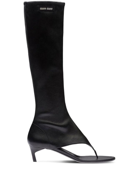 Black 45 Leather Thong Boots