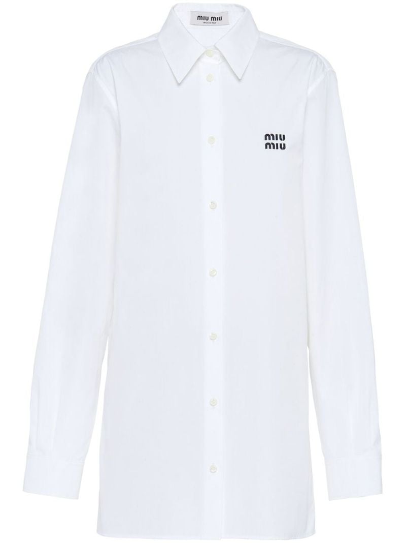 White Logo Embroidered Longline Shirt